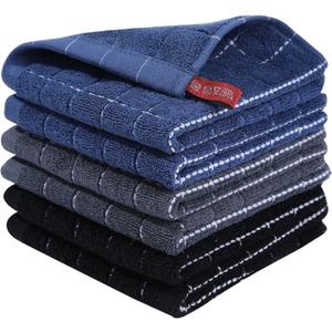 Homaxy 100% Cotton Terry Kitchen Dish Cloths, Ultra Soft and Absorbent Dish Towels for Kitchen, Suitable for Drying and Washing Dishes, 6 Pack, 12 x 12 Inches, Multiple Colour (Navy+grey+black)