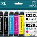 For 822XL Remanufactured Ink Cartridge Replacement for Epson 822XL Ink Cartridges 822 822 XL for Workforce Pro WF-3820 WF-3823 WF-4820 WF-4830 WF4833 Printer (Black Cyan Magenta Yellow, 5 Pack)