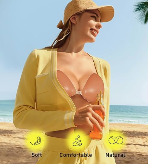 Niidor Adhesive Bra Strapless Ultra Sticky Invisible Push up Silicone Bra Multiple Colors Sizes Reusable for Backless Dress