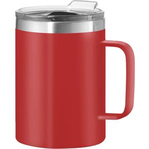 OGGI ThermoMug Stainless Steel Insulated Mug- Double Wall Vacuum Insulated w/Handle & Lid, Coffee Cup, Camping Mug, Travel Thermos, 14oz(420ml), Red (14 Ounces)