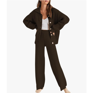 Cakulo Womens 2024 Lounge Sets 2 Piece Outfits Fall Button Sweater Matching Set Wide Leg Loungewear Sweatsuits, Large 