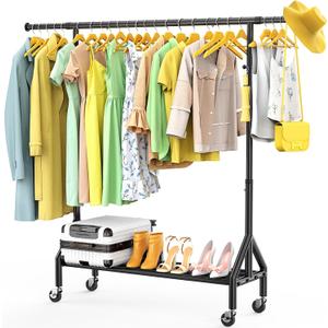 TigerParty Clothes Rack, Clothing Racks for Hanging Clothes, Rolling Garment Rack, Adjustable Free Standing Clothes Organizer with Wheels, Space-saving Design for Bedroom Laundry Living Room