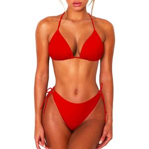 OZICERD 2 Piece Bikini Sets for Women Halter Triangle Bikini Tops Brazilian String Swimsuit Full Coverage Bottom Bathing Suit, Small
