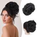 Messy Buns Hair Pieces for Womem, Fake Hair Bun Extensions, Clip in Ponytail Natural Curly Chignon Ponytail, Fluffy Donut Updo for Party Daily Use (Natural Black)