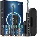 Sonic Electric Toothbrush for Adults - Rechargeable Electric Toothbrush with 8 Brush Heads & Travel Case,Teeth Whitening, Power Electric Toothbrush with Holder, 3Hours Charge for 120 Days - Black