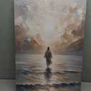 Jesus Walking on Water Canvas Wall Art, Christian Bible Stories Wall Decor Paintings, Jesus Walks on Water on Water Back Posters Prints Pictures for Church Living Room Bedroom 16x24 Inch Framed
