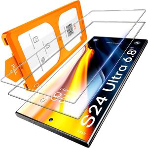 LK 2 Pack for Samsung Galaxy S24 Ultra Screen Protector Tempered Glass [Mil-Grade Shatterproof] Dusting-Install Frame 0 Bubbles Drop-Proof HD Film for S24 Ultra 6.8"
