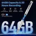 64GB Voice Recorder with Playback: Digital Recording Device with Intelligent Noise Reduction for Meetings | Lectures | Course - Portable Audio Recorder for Student | Workplace Use (Silver)