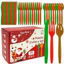 180 PCS Christmas Plastic Silverware Set Red/Green/Gold Disposable Utensils Heavy Duty Cutlery Disposable Utensils 60 of each Forks, Knives, Spoons for Party Decoration Supplies