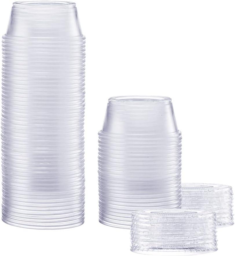 GUSTO [3.25 oz. - 50 Count Clear Disposable Plastic Portion Cups with Lids - Souffl Cups, Clear Jello Shot Containers With Lids Perfect for salad Dressing and More - (Formerly Comfy Package)