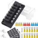 6 Way Fuse Block Automotive Boat Marine Car Camper Trailer RV Motorhome Solar Power Fuse Box 12V - 32V Red LED Indicator