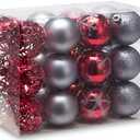 2.36"/60mm shatterproof Christmas Ball Ornaments Tree Decoration Baubles Set of 24 Counts (red & Grey)
