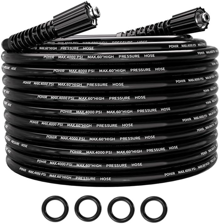 POHIR Pressure Washer Hose 25FT 4000PSI, 1/4 Inch M22 Kink Resistant Power Washing Replacement Hose, Lightweight Pressure Washer Extension Hose