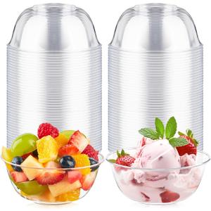 Qeirudu 10 oz Small Clear Plastic Bowls, 100 Pack Disposable Hard Plastic Party Serving Bowls for Salads, Ice Creams, Fruit, Desserts, Parfaits, Snacks