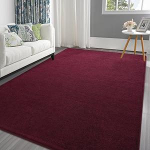 Pettop 5x7 ft Burgundy Red Area Rugs for Bedroom Living Room, Washable Memory Foam Indoor Carpet, Modern Aesthetic Minimalist Non Slip Soft Comfy Carpet for Boys Girls Dorm Home Decor