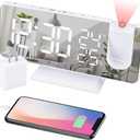 Projection Alarm Clock for Bedroom Ceiling Digital Clock Radio with USB Charger Ports, 7.3" Large LED Screen, 4 Dimmer, Dual Alarm Clock with 2 Sounds, Snooze, White