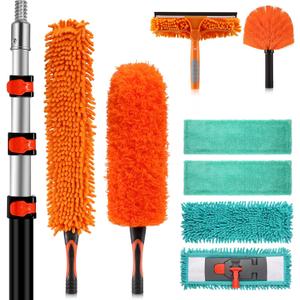 20ft High Ceiling Duster Kit with 4-12ft Heavy-Duty Extension Pole, Cobweb Duster, Ceiling Fan Duster, Window Squeegee & Cleaner, Microfiber Duster, Wall Mop for Home High Reach Cleaning