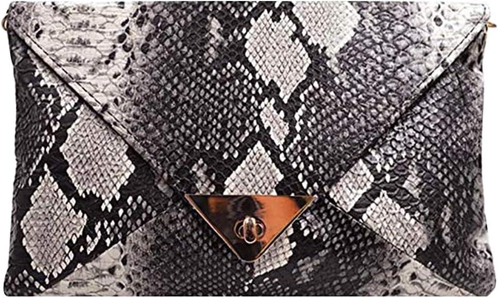 CLARA Women Fashion Snakeskin Pattern Clutch Handbag Envelope Bag Chain Shoulder Bag Evening Party Bag