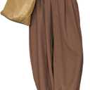 stylish Womens Wide Leg Harem Pants with Pocket High Waisted Capri Baggy Boho Yoga Pants with Pockets (Coffee.XL)