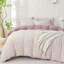 Purple Comforter Queen Set Striped 100% Soft Washed Microfiber Jacquard 3 Pieces Striped Bedding Sets Purple White Comforter Queen for All Seasons and 2 Pillowcases Comfort Breathable