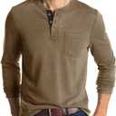 Mens Casual Short Sleeve Henley Shirts Fashion Button T Shirts with Pocket (Brown)
