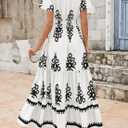 PRETTYGARDEN Womens Floral Boho Maxi Dress (White, L)