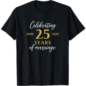 Funny 25 Years of Marriage 2000 25th Wedding Anniversary T-Shirt, Black, Large 