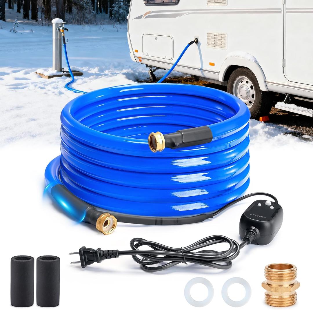 HIRALIY 25FT Heated Water Hose for RV, with Temperature Sensor, Save Energy, Water Line Freeze Protection, 5/8" ID, for Garden, RV Accessories, Livestock, Mountain Cabin (25FT+No Thermal Cover)