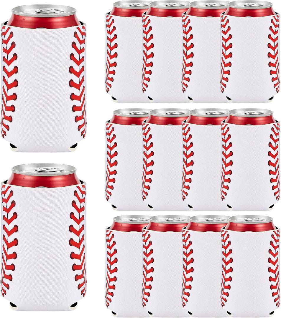 12 Packs Baseball Can Sleeves Neoprene Beer Bottle Cup Insulator Baseball Birthday Party Supplies Reusable Baseball Lovers Gifts for Hot and Cold Drinks Soda Game Party (5.1 x 4 Inch)