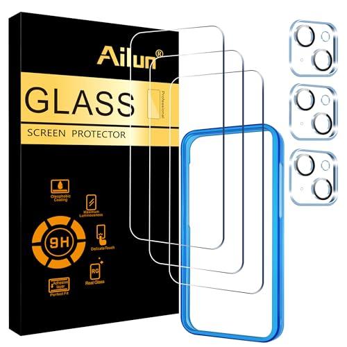 Ailun 3 Pack Screen Protector for iPhone 15 Plus [6.7 inch] + 3 Pack Camera Lens Protector with Installation Frame,Case Friendly Tempered Glass Film,[9H Hardness] - HD