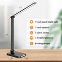 LED Desk Lamp with USB Ports,Touch Desk Lamps for Home Office with 5 Color Modes,3 Brightness Desk Light with Small Night Light,Reading Lamp Table Lamp for Bedroom Bedside Study Black with adapter