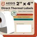 Aegis Adhesives - 2" X 4" Direct Thermal Printer Labels (4200 Count, 12 Rolls) - Inventory Barcode Stickers, FNSKU Labels, Shipping and Postage Stickers - Compatible with Zebra and Rollo Printers