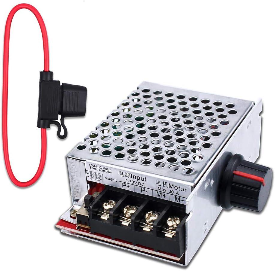 KeeYees 7-70V 30A PWM DC Motor Speed Controller Switch Control 12V 24V 36V 48V with 30 Amp Fuse