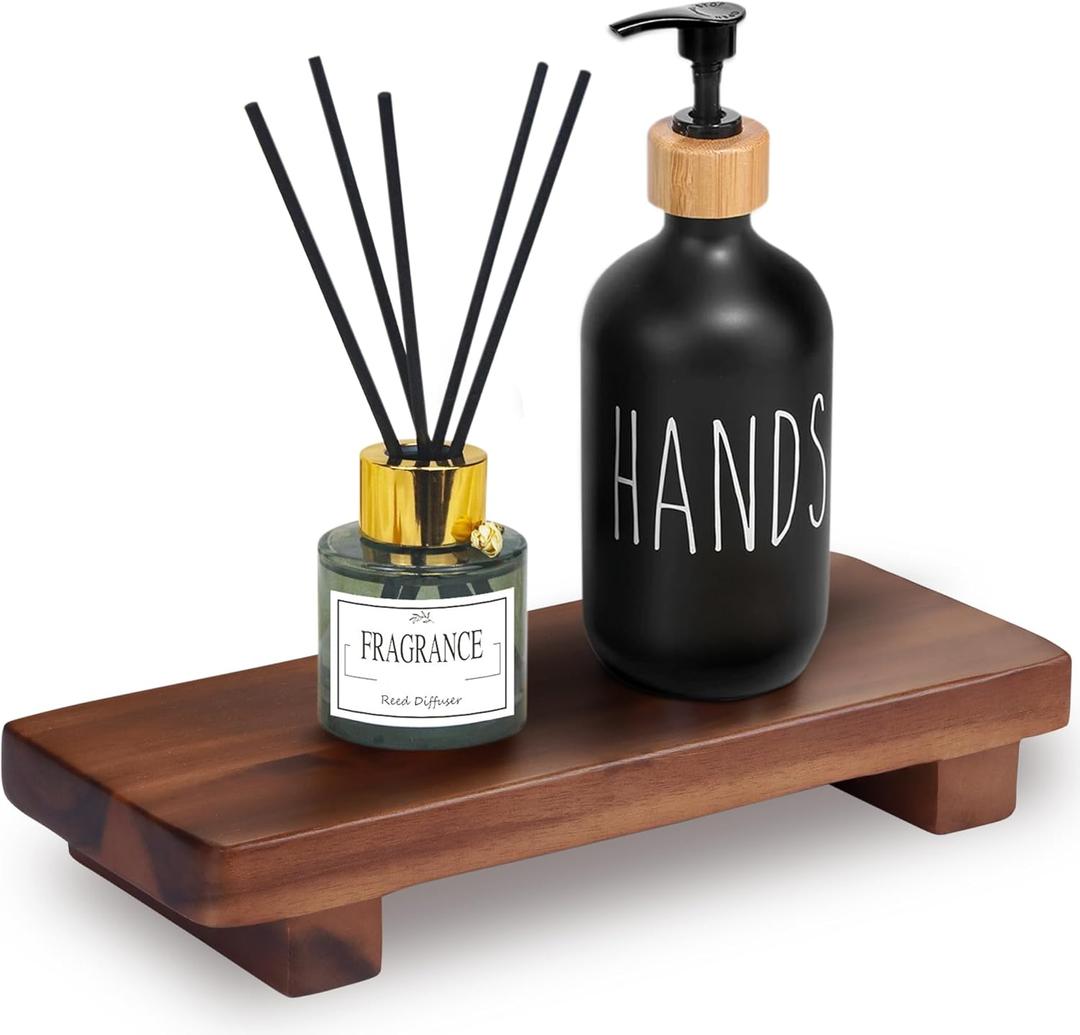 Acacia Wood Pedestal Soap Stand 9.8x4 Inches, 100% Solid Wood Riser, Rustic Candle Plant Holder, Soap Dish Holder Decor, Display Rectangular Tray for Kitchen Bathroom Counter Sink Farmhouse Decor