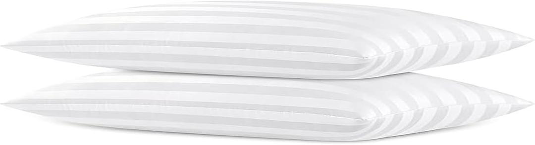 Thin Flat Soft Low Pillows Standard Size Set of 2, Down Alternative Filled Bed Pillows for Side Back and Stomach Sleepers 20x26