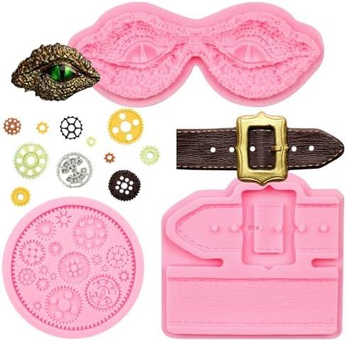 Belt Straps Silicone Molds, Dragon Eye Steampunk Gears Chocolate Molds, Santa Belt Fondant Baking Molds for Cake Decoration Cupcake Topper Candy Sugar Craft Gum Paste Clay Resin, Set of 2