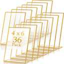 36 Pack Acrylic Sign Holder Gold Frame Table Numbers Slanted Back Menu Display Stand Clear Flyer Document Photo Display Holders Plastic Table Signs for Wedding Office(Vertical Style,4 x 6 Inch)