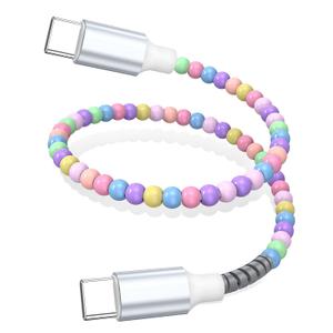 USB C to USB C Cable 1FT,60W Fast Charging Beaded Charger Cord 30CM for iPhone 17 16 15 Pro Max/iPad Air 11 10th for Samsung S26 S25 S24 Ultra S23 A16 A17/Android Phone Charger Cord Cute Girls Women