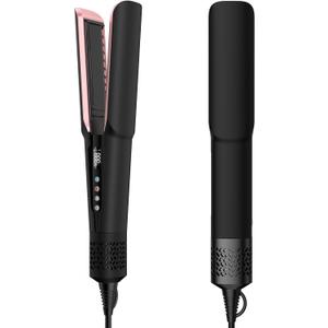 Hair Straightener - 2 in 1 Wet to Dry Hair Dryer and Straightener with High-Speed Airflow + Rapid Heat-Up + Customizable Temperature + LCD Display & Auto Shut-Off + No Heat Damage (Dark Black)