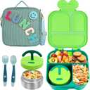 Lunch Box with Bento Box, with Leak Proof Thermo Food Jar, Preppy Corduroy Insulated Lunch Bag for Boys Girl Kids Teens School Travel Picnic (Green)