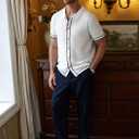 Zaitun Men's Lightweight Button-Down Shirt Summer Casual Shirt Relaxed Fit Wrinkle Resistant Top (White, L)