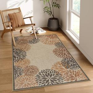 LIVEBOX Modern 3x5 Jute Outdoor Patio Rug, Washable Rugs for Entryway Porch, Tropical Floral Boho Farmhouse Carpet, Non Slip Front Door Mat for Outdoor Indoor Entryway Guestroom Decor (Beige 3'x5')