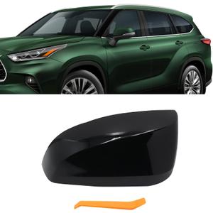 Left Driver Side Replacement Mirror Cover Compatible with Toyota Highlander 2020 2021 2022 2023 2024 2025 Side Rearview Mirror Cap Cover With Turn Signal Light (Glossy Black)