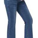 GLAMIX Women's Stretch Maternity Bootcut Jeans with Pockets Over The Belly Bell Bottoms Flare Denim Pants Pregnancy Clothes Large