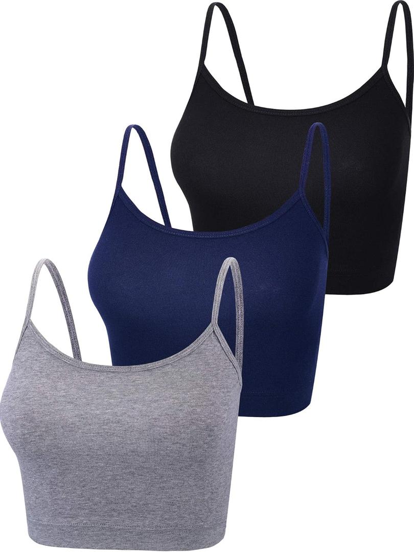 Boao 3 Pcs Crop Camisole Top Spaghetti Strap Tank Sleeveless Crop Tank Top for Women Sports (X-Large, Black, Dark Grey, Navy)