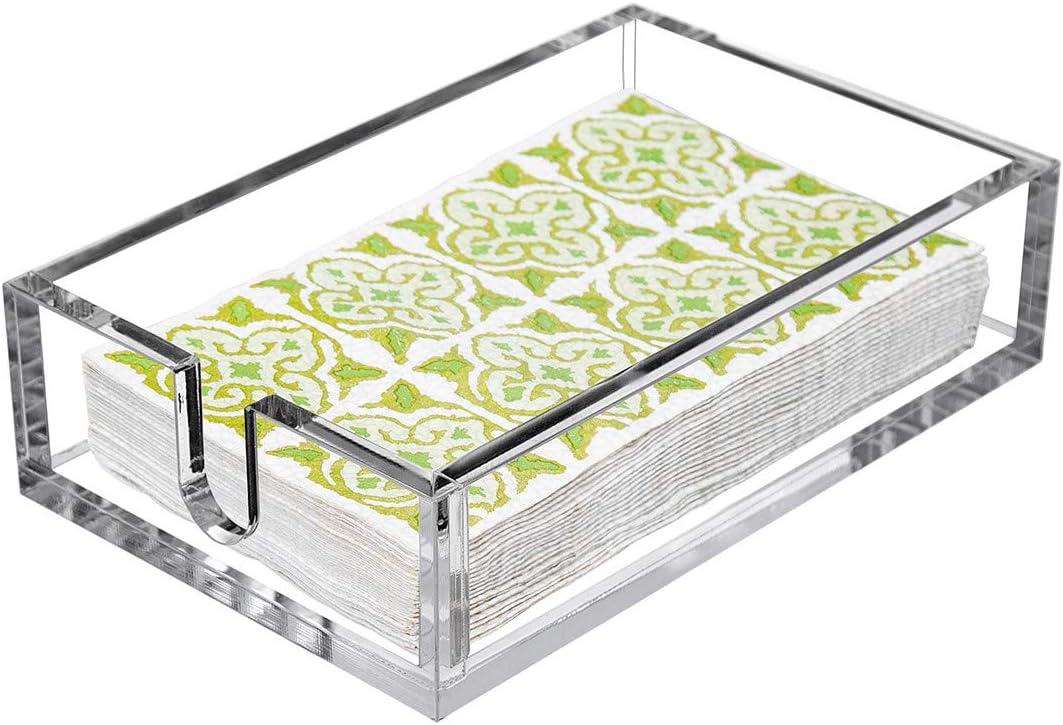 CY craft Acrylic Guest Towel Napkin Holder,Clear Bathroom Paper Hand Towels Storage Tray Modern Buffet Napkin Caddy,Fancy Flat Napkin Holders For Kitchen or Dining Room,9x5.5x2.5 Inch,Pack of 1