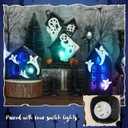 15 Pcs Lighted Ceramic Halloween Village Accessories Set Spooky Houses Miniatures Include 3 LED Ceramic Halloween Haunted Houses 2 Birch Tree 8 Pine Tree and 2 Streetlamps Tabletop Ornament for Table