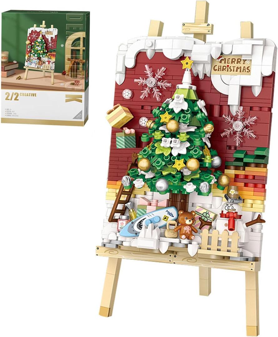 Mini Building Christmas Tree 3D Painting Block Set, 667PCS DIY Creative Stereograph Building Model Kit, MOC Construction Toy, Not Compatible with Maior Brands Building Bricks (1283)