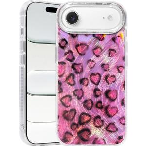 Compatible with iPhone Air Case,with [Soft Slim][Camera Protection] Cute Leopard Print Love Shiny Aesthetic 17 Air Phone Cover Anti-Yellowing Shockproof Protective Cover for Women Girl-Pink