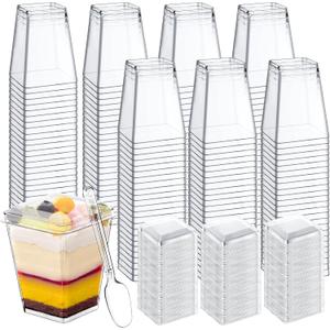 LifeIdeas 600 Pcs Mini Dessert Cups with Spoons and Lids, 5 Oz Square Mini Clear Parfait Cups, Shooters Cups for Party, Clear Yogurt Parfait Cups for Pudding, Fruit, Mousse, Snacks & Appetizers